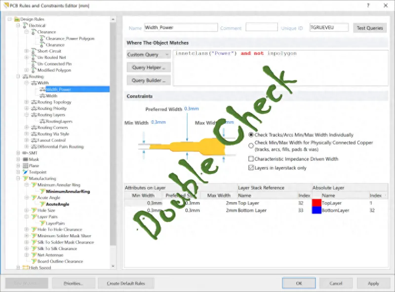 Carefully review your design, PCB, and constraint rules