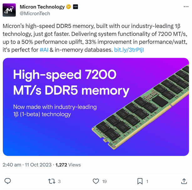 High Speed 7200 MTs DDR5 Memory released by Micron