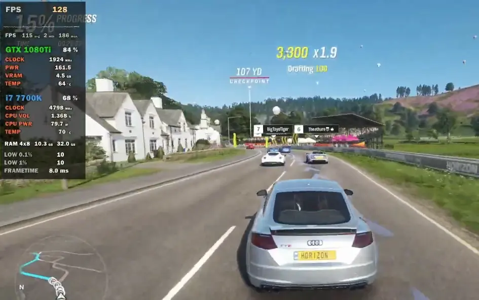Forza Horizon 4 with Core i7 7700K and GeForce GTX 1080 Ti