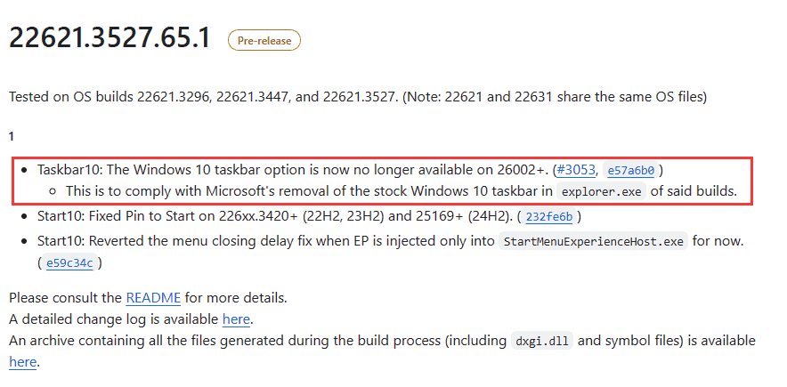 ExplorerPatcher released version 22621.3527.65.1