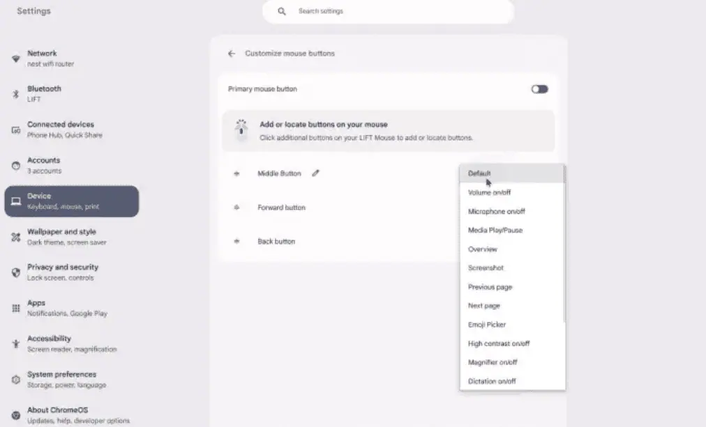 Google also allows users to customize the actions of mouse buttons