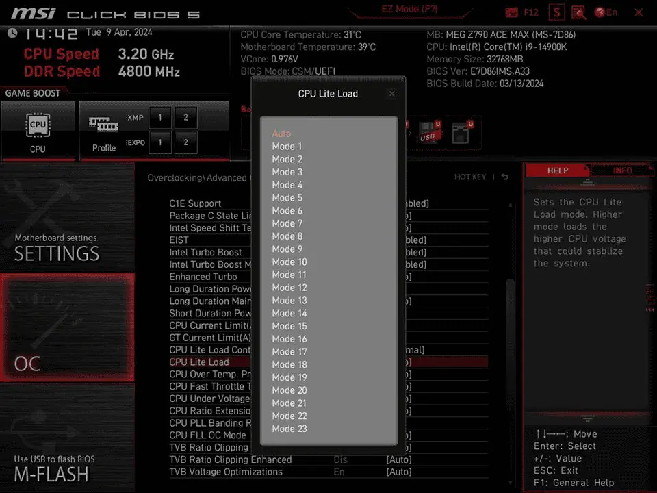 MSI BIOS CPU Lite Load Control