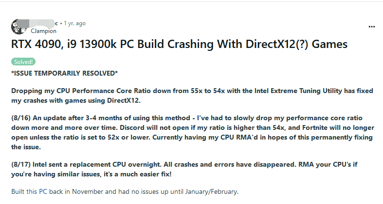 RTX 4090, i9 13900kPC Build Crashing With DirectX12 Games