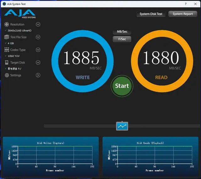 System Disk Test on AJA System Test