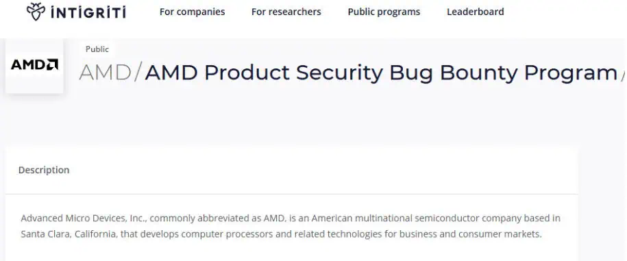 AMD Product Security Bug Bounty Program
