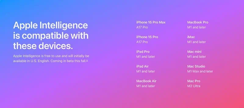 Apple Intelligence compatible devices