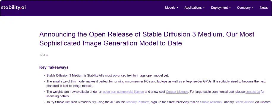 Stability AI officially released Stable Diffusion 3 Medium