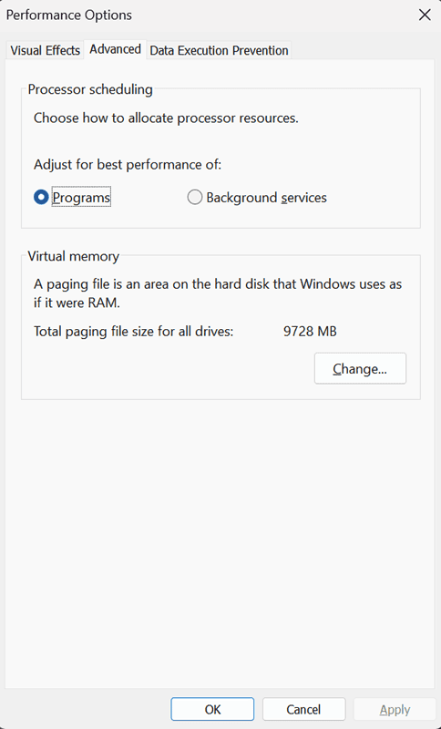 Virtual Memory Setting
